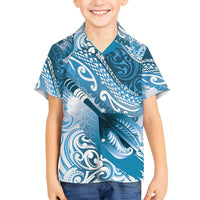Personalised New Zealand Aotearoa Darts Masters Family Matching Tank Maxi Dress and Hawaiian Shirt Maori Art Tattoo with Tribal Dart Symbol Blue LT03 Son's Shirt Blue - Polynesian Pride