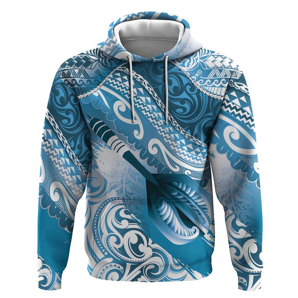 Personalised New Zealand Aotearoa Darts Masters Hoodie Maori Art Tattoo with Tribal Dart Symbol Blue LT03 Pullover Hoodie Blue - Polynesian Pride