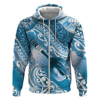 Personalised New Zealand Aotearoa Darts Masters Hoodie Maori Art Tattoo with Tribal Dart Symbol Blue LT03 Zip Hoodie Blue - Polynesian Pride