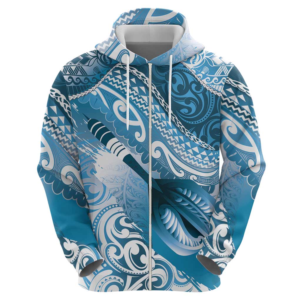 Personalised New Zealand Aotearoa Darts Masters Hoodie Maori Art Tattoo with Tribal Dart Symbol Blue LT03 - Polynesian Pride
