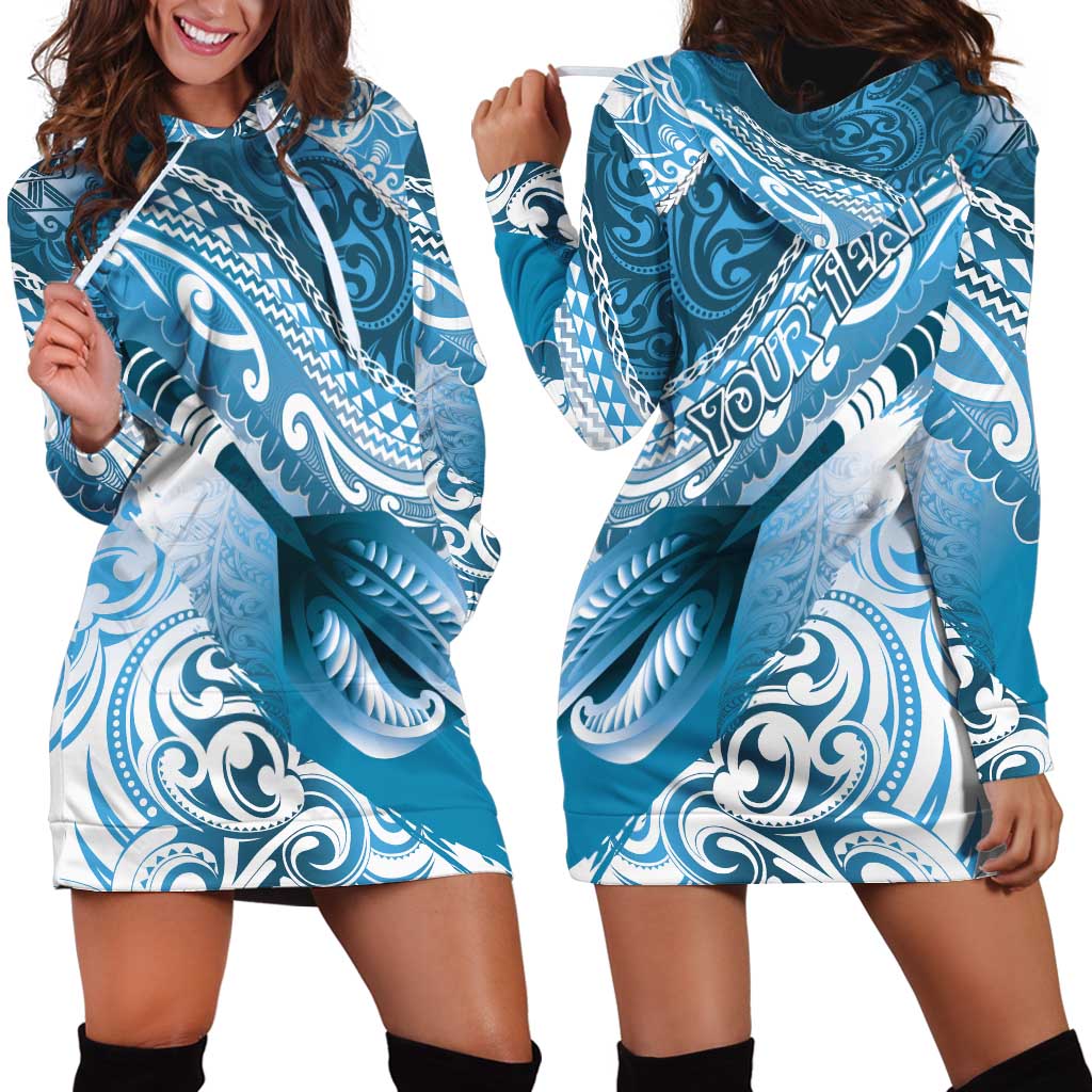 Personalised New Zealand Aotearoa Darts Masters Hoodie Dress Maori Art Tattoo with Tribal Dart Symbol Blue LT03 - Polynesian Pride