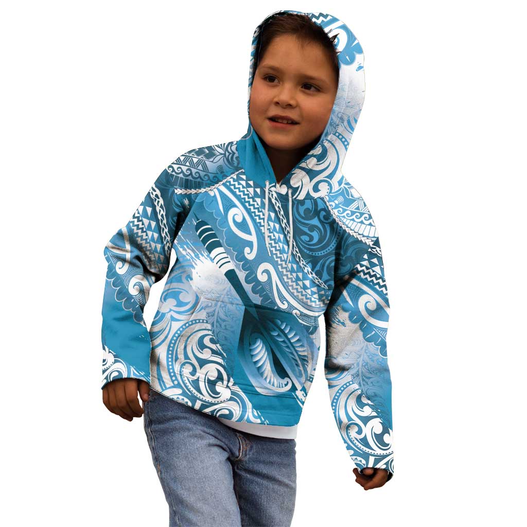 Personalised New Zealand Aotearoa Darts Masters Kid Hoodie Maori Art Tattoo with Tribal Dart Symbol Blue LT03 - Polynesian Pride