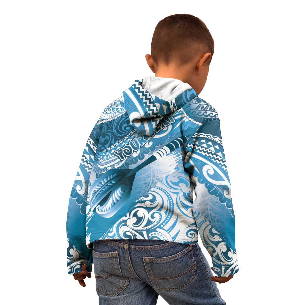 Personalised New Zealand Aotearoa Darts Masters Kid Hoodie Maori Art Tattoo with Tribal Dart Symbol Blue LT03 - Polynesian Pride