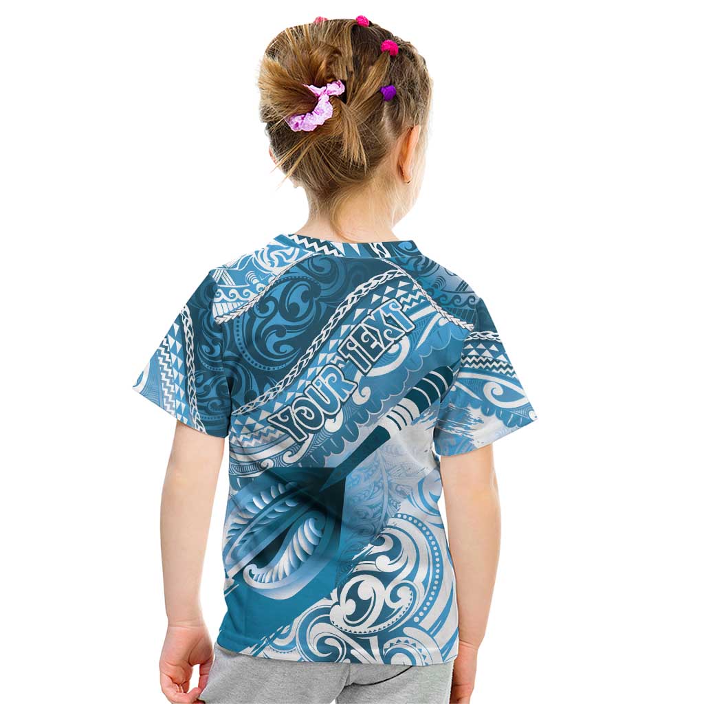 Personalised New Zealand Aotearoa Darts Masters Kid T Shirt Maori Art Tattoo with Tribal Dart Symbol Blue LT03 - Polynesian Pride