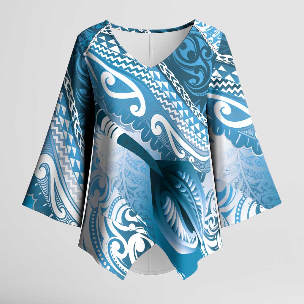 Personalised New Zealand Aotearoa Darts Masters Kimono Sleeve Blouse Maori Art Tattoo with Tribal Dart Symbol Blue LT03 Female Blue - Polynesian Pride