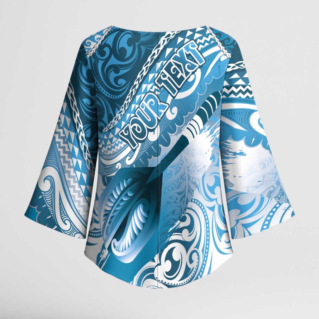 Personalised New Zealand Aotearoa Darts Masters Kimono Sleeve Blouse Maori Art Tattoo with Tribal Dart Symbol Blue LT03 - Polynesian Pride