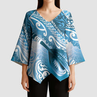 Personalised New Zealand Aotearoa Darts Masters Kimono Sleeve Blouse Maori Art Tattoo with Tribal Dart Symbol Blue LT03 - Polynesian Pride