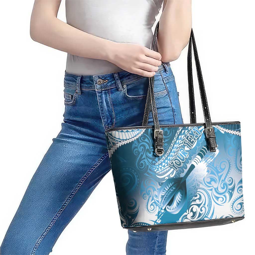 Personalised New Zealand Aotearoa Darts Masters Leather Tote Bag Maori Art Tattoo with Tribal Dart Symbol Blue LT03 - Polynesian Pride