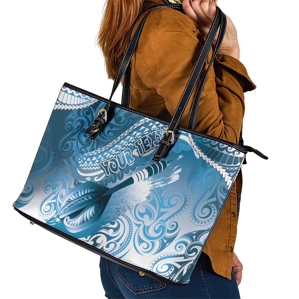 Personalised New Zealand Aotearoa Darts Masters Leather Tote Bag Maori Art Tattoo with Tribal Dart Symbol Blue LT03 - Polynesian Pride