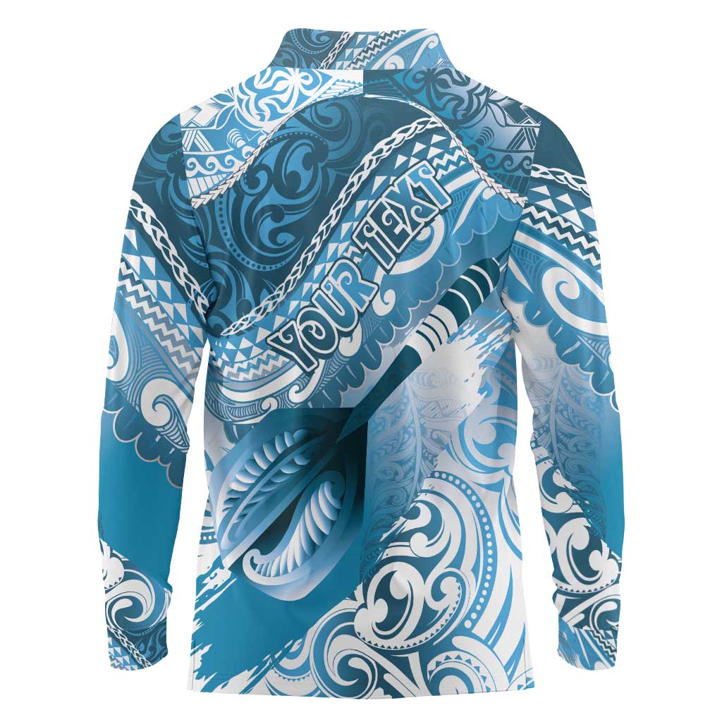 Personalised New Zealand Aotearoa Darts Masters Long Sleeve Polo Shirt Maori Art Tattoo with Tribal Dart Symbol Blue LT03 - Polynesian Pride