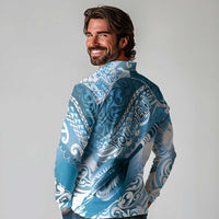 Personalised New Zealand Aotearoa Darts Masters Long Sleeve Polo Shirt Maori Art Tattoo with Tribal Dart Symbol Blue LT03 - Polynesian Pride