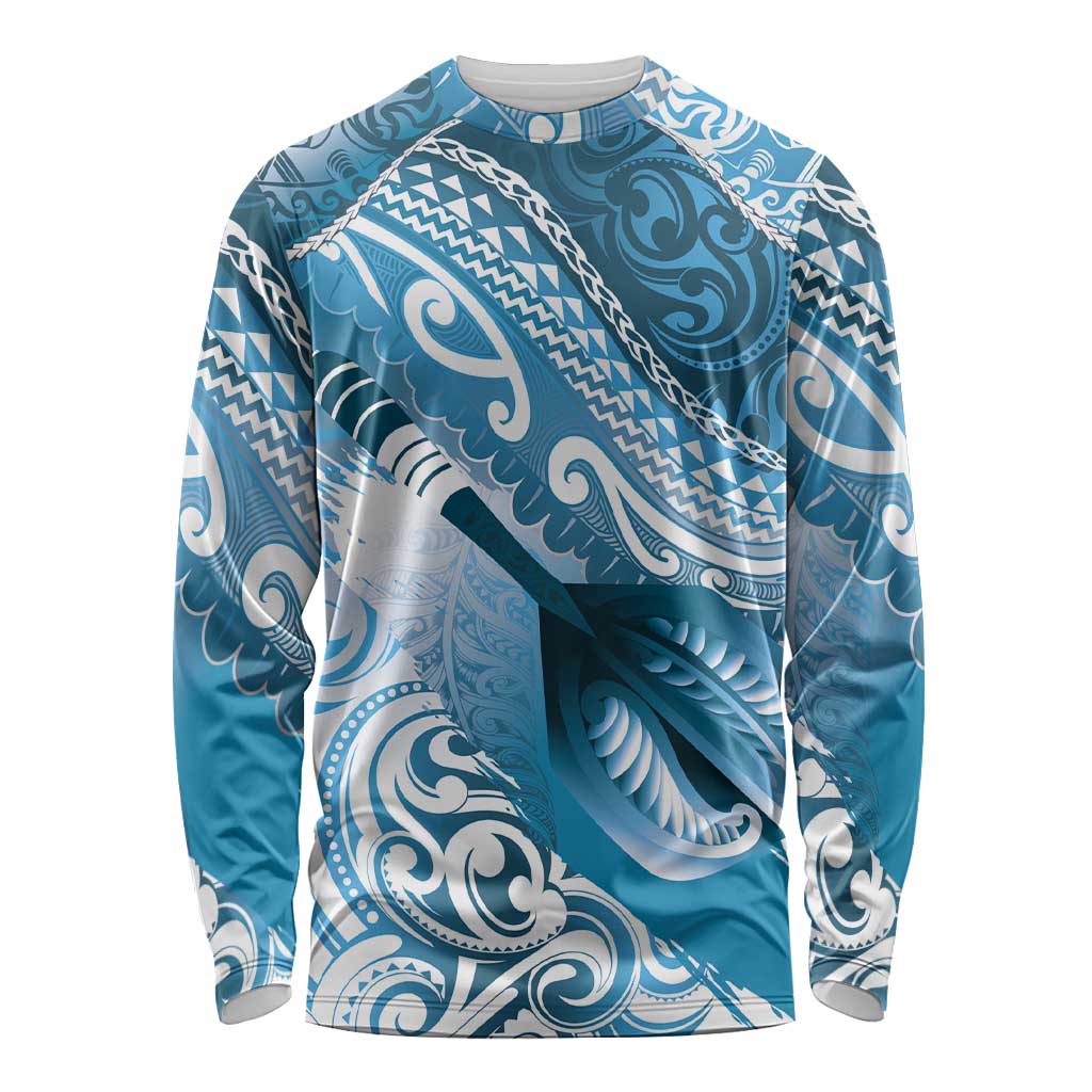 Personalised New Zealand Aotearoa Darts Masters Long Sleeve Shirt Maori Art Tattoo with Tribal Dart Symbol Blue LT03 Unisex Blue - Polynesian Pride