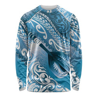 Personalised New Zealand Aotearoa Darts Masters Long Sleeve Shirt Maori Art Tattoo with Tribal Dart Symbol Blue LT03 Unisex Blue - Polynesian Pride
