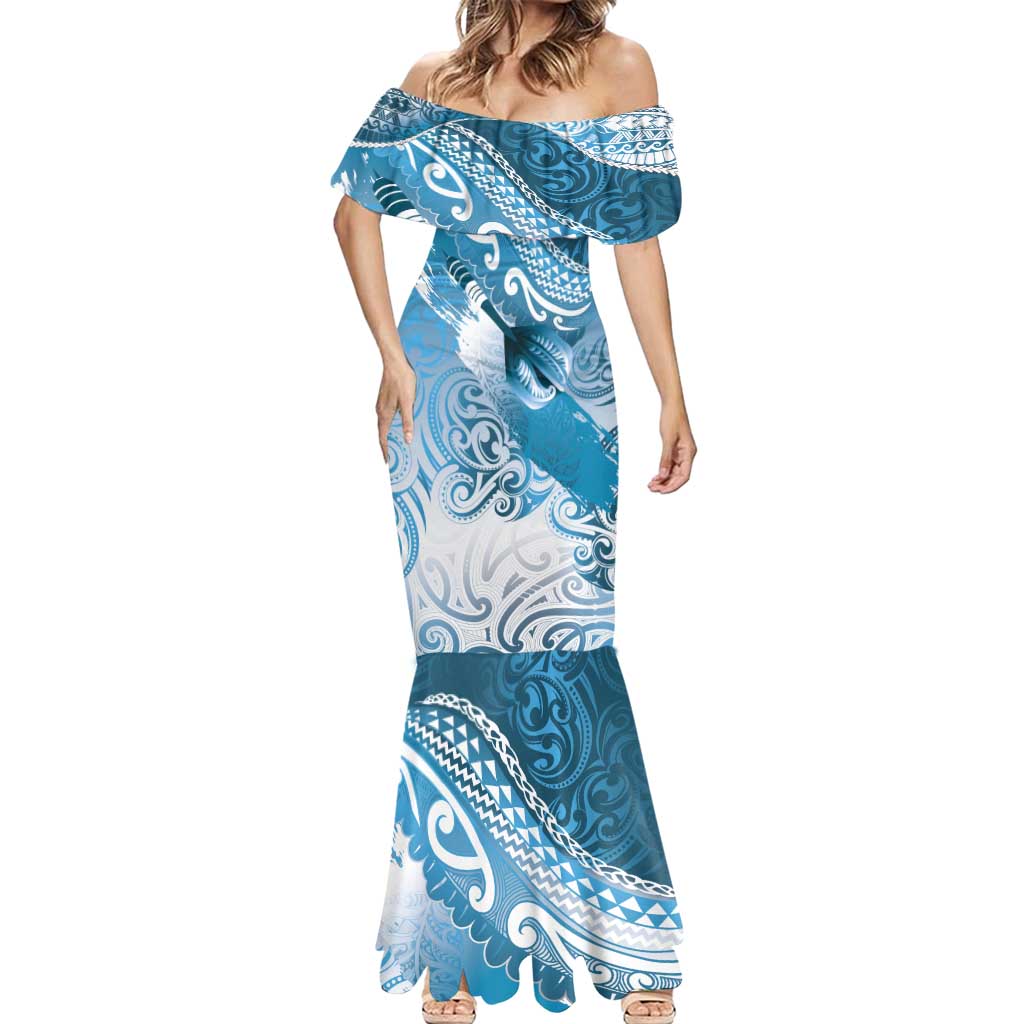 Personalised New Zealand Aotearoa Darts Masters Mermaid Dress Maori Art Tattoo with Tribal Dart Symbol Blue LT03 - Polynesian Pride