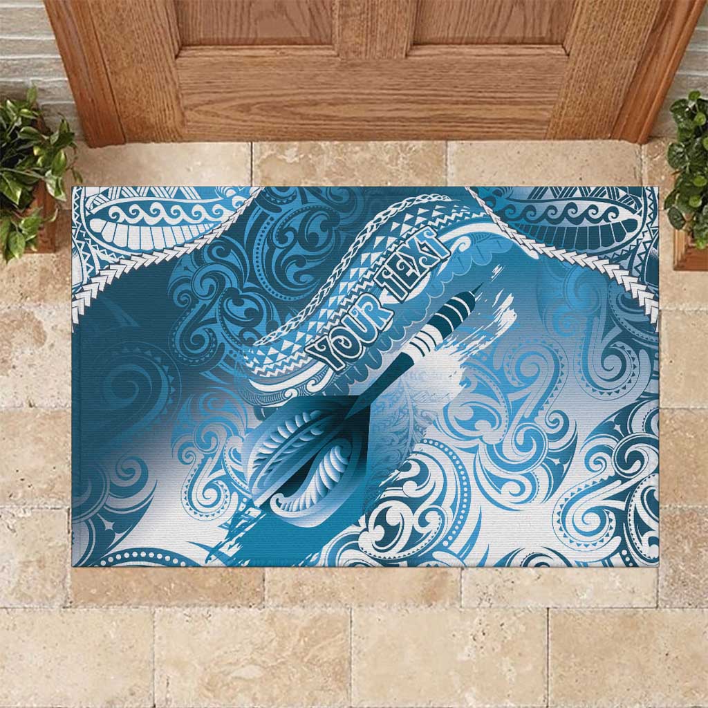 Personalised New Zealand Aotearoa Darts Masters Rubber Doormat Maori Art Tattoo with Tribal Dart Symbol Blue - Polynesian Pride
