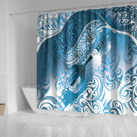 Personalised New Zealand Aotearoa Darts Masters Shower Curtain Maori Art Tattoo with Tribal Dart Symbol Blue LT03 - Polynesian Pride