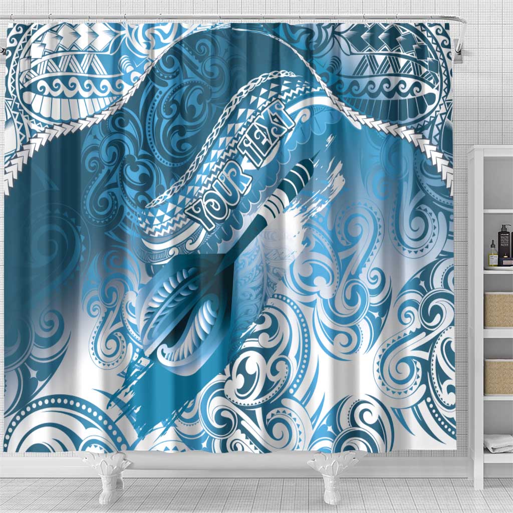 Personalised New Zealand Aotearoa Darts Masters Shower Curtain Maori Art Tattoo with Tribal Dart Symbol Blue LT03 - Polynesian Pride
