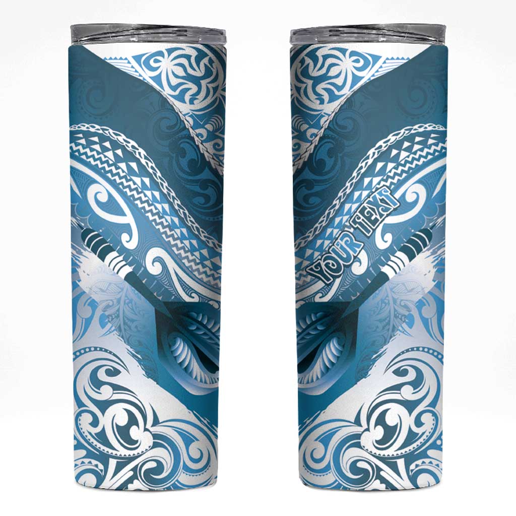 Personalised New Zealand Aotearoa Darts Masters Skinny Tumbler Maori Art Tattoo with Tribal Dart Symbol Blue - Polynesian Pride