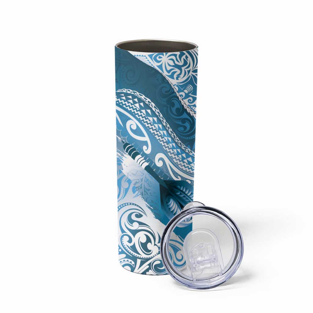 Personalised New Zealand Aotearoa Darts Masters Skinny Tumbler Maori Art Tattoo with Tribal Dart Symbol Blue LT03 - Polynesian Pride