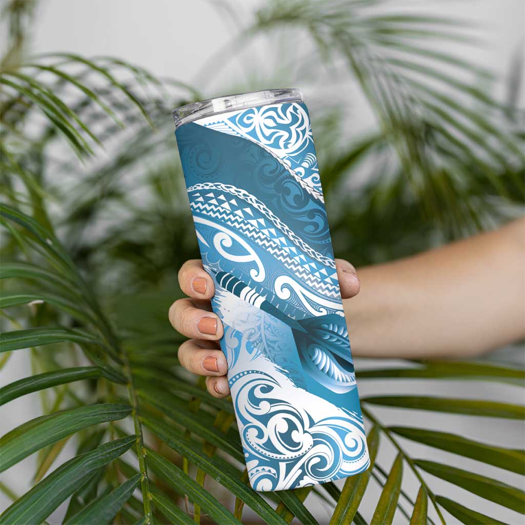 Personalised New Zealand Aotearoa Darts Masters Skinny Tumbler Maori Art Tattoo with Tribal Dart Symbol Blue LT03 - Polynesian Pride
