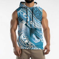 Personalised New Zealand Aotearoa Darts Masters Sleeveless Hoodie Maori Art Tattoo with Tribal Dart Symbol Blue LT03 - Polynesian Pride