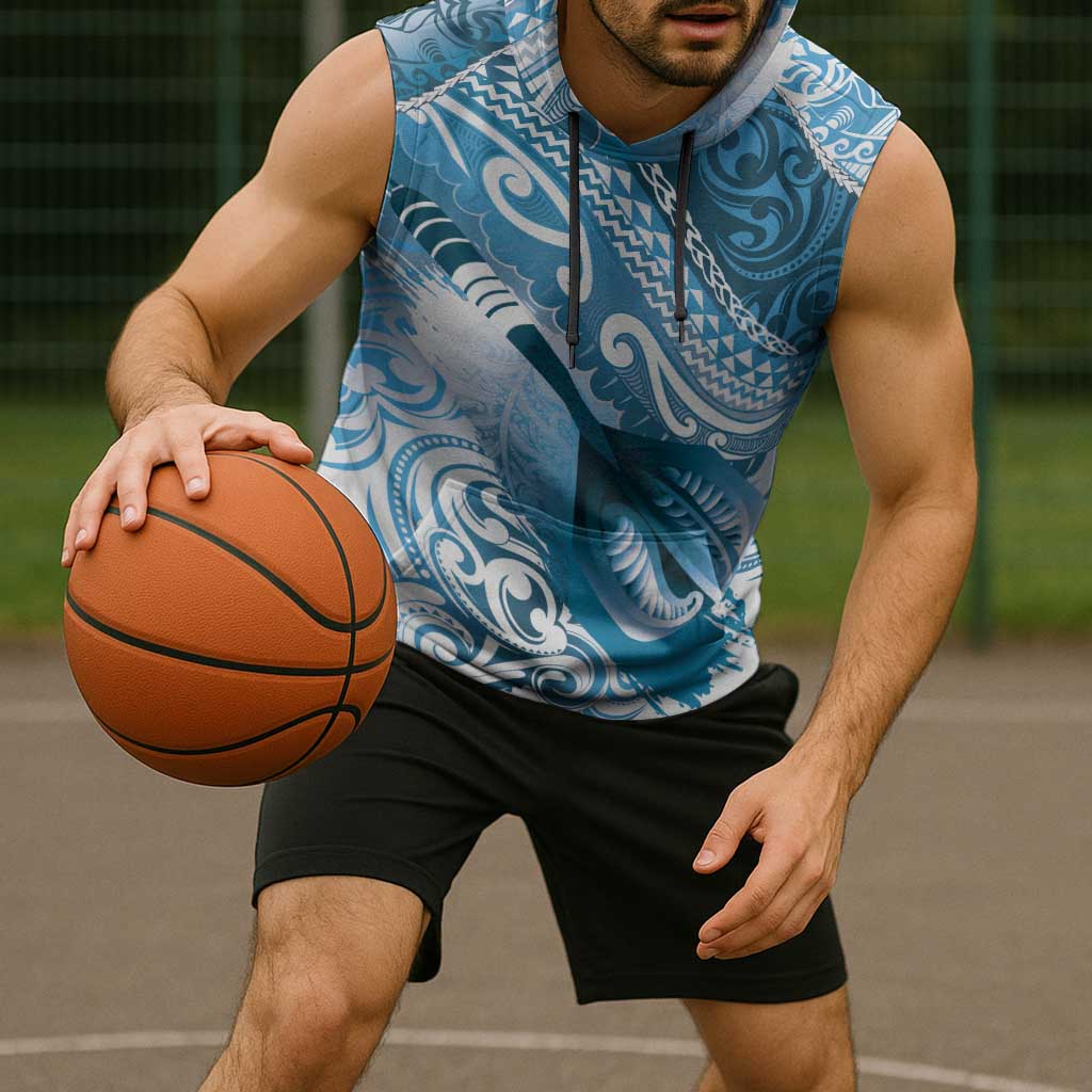 Personalised New Zealand Aotearoa Darts Masters Sleeveless Hoodie Maori Art Tattoo with Tribal Dart Symbol Blue LT03 - Polynesian Pride