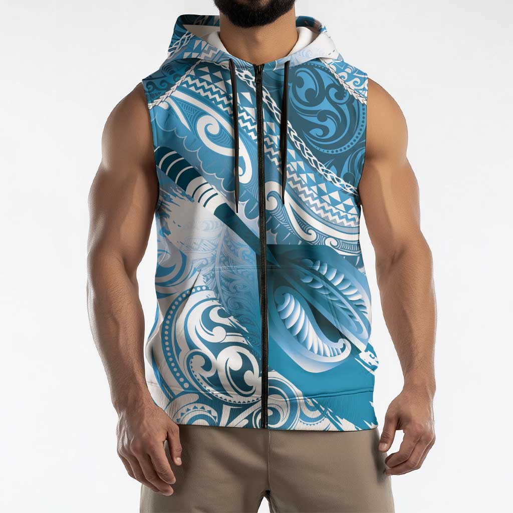 Personalised New Zealand Aotearoa Darts Masters Sleeveless Zip Hoodie Maori Art Tattoo with Tribal Dart Symbol Blue LT03 - Polynesian Pride