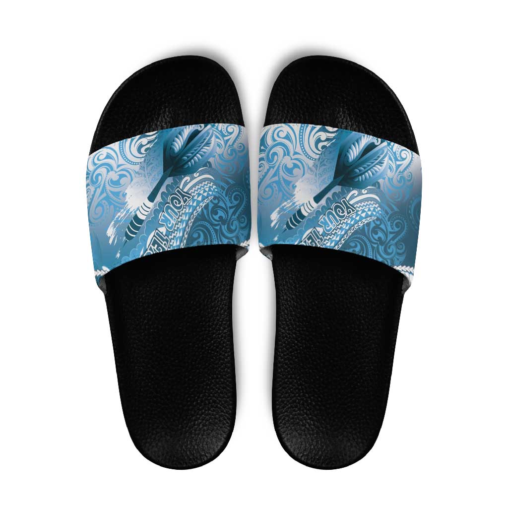 Personalised New Zealand Aotearoa Darts Masters Slide Sandals Maori Art Tattoo with Tribal Dart Symbol Blue LT03 Blue - Polynesian Pride