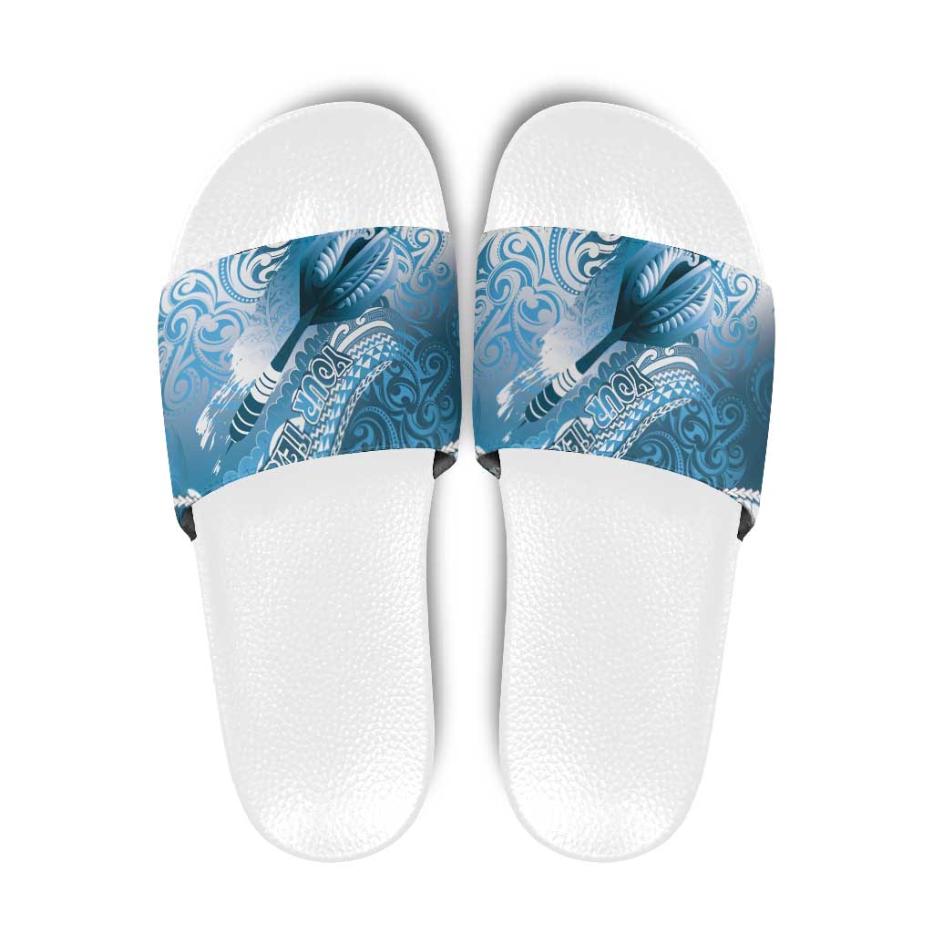 Personalised New Zealand Aotearoa Darts Masters Slide Sandals Maori Art Tattoo with Tribal Dart Symbol Blue LT03 Blue - Polynesian Pride