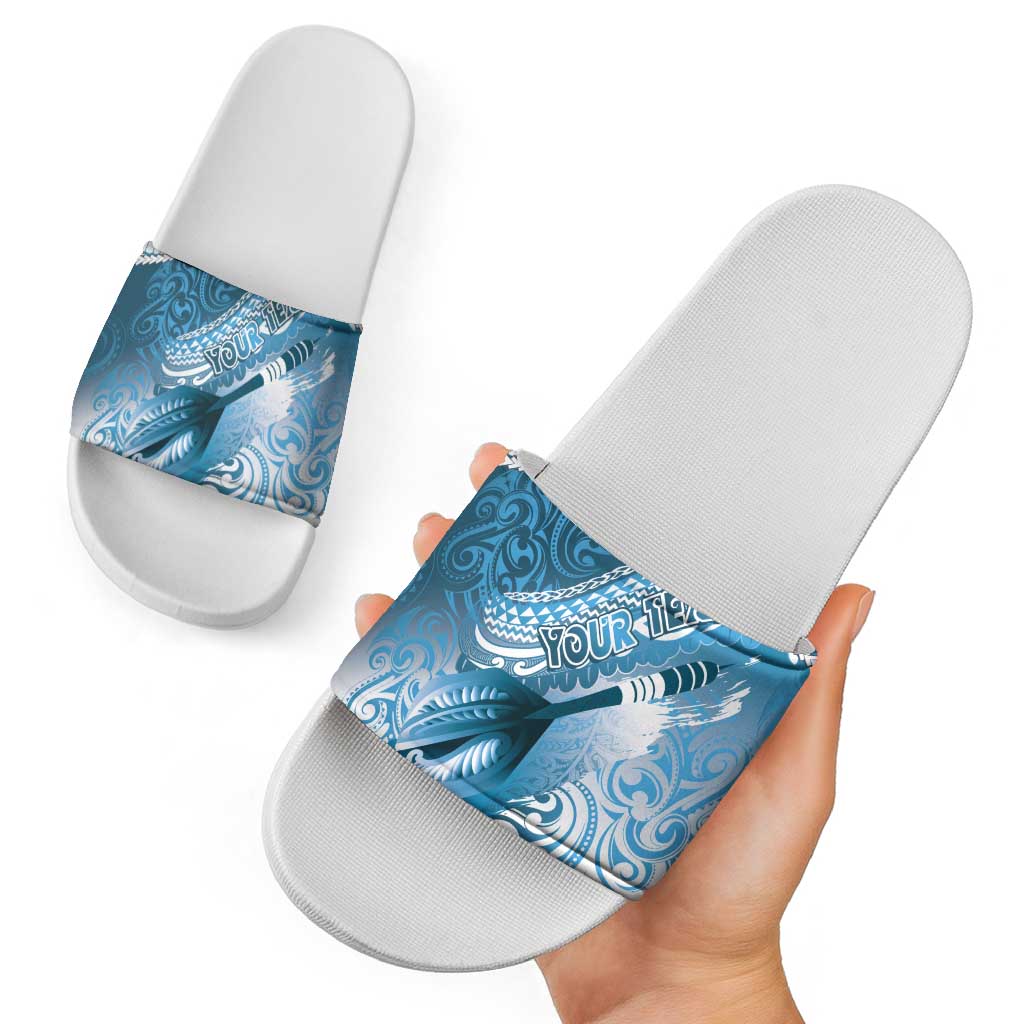 Personalised New Zealand Aotearoa Darts Masters Slide Sandals Maori Art Tattoo with Tribal Dart Symbol Blue LT03 - Polynesian Pride