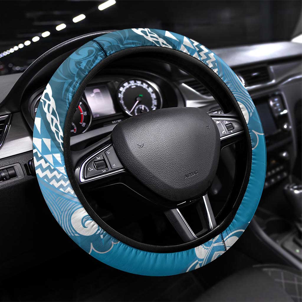 New Zealand Aotearoa Darts Masters Steering Wheel Cover Maori Art Tattoo with Tribal Dart Symbol Blue LT03 Universal Fit Blue - Polynesian Pride