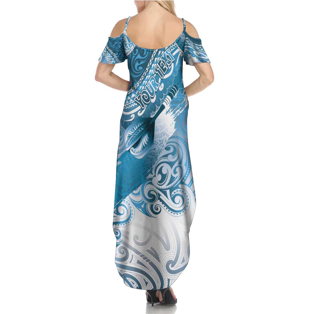 Personalised New Zealand Aotearoa Darts Masters Summer Maxi Dress Maori Art Tattoo with Tribal Dart Symbol Blue LT03 - Polynesian Pride