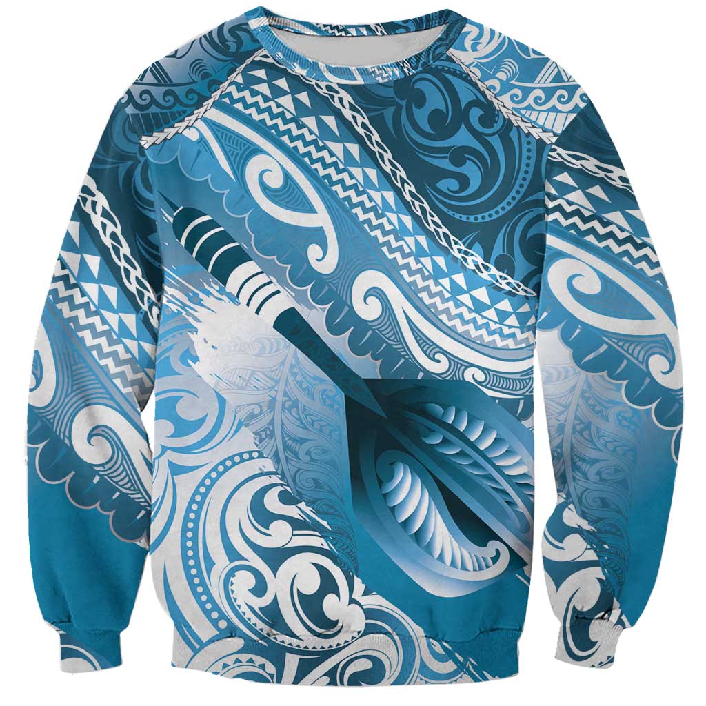 Personalised New Zealand Aotearoa Darts Masters Sweatshirt Maori Art Tattoo with Tribal Dart Symbol Blue - Polynesian Pride