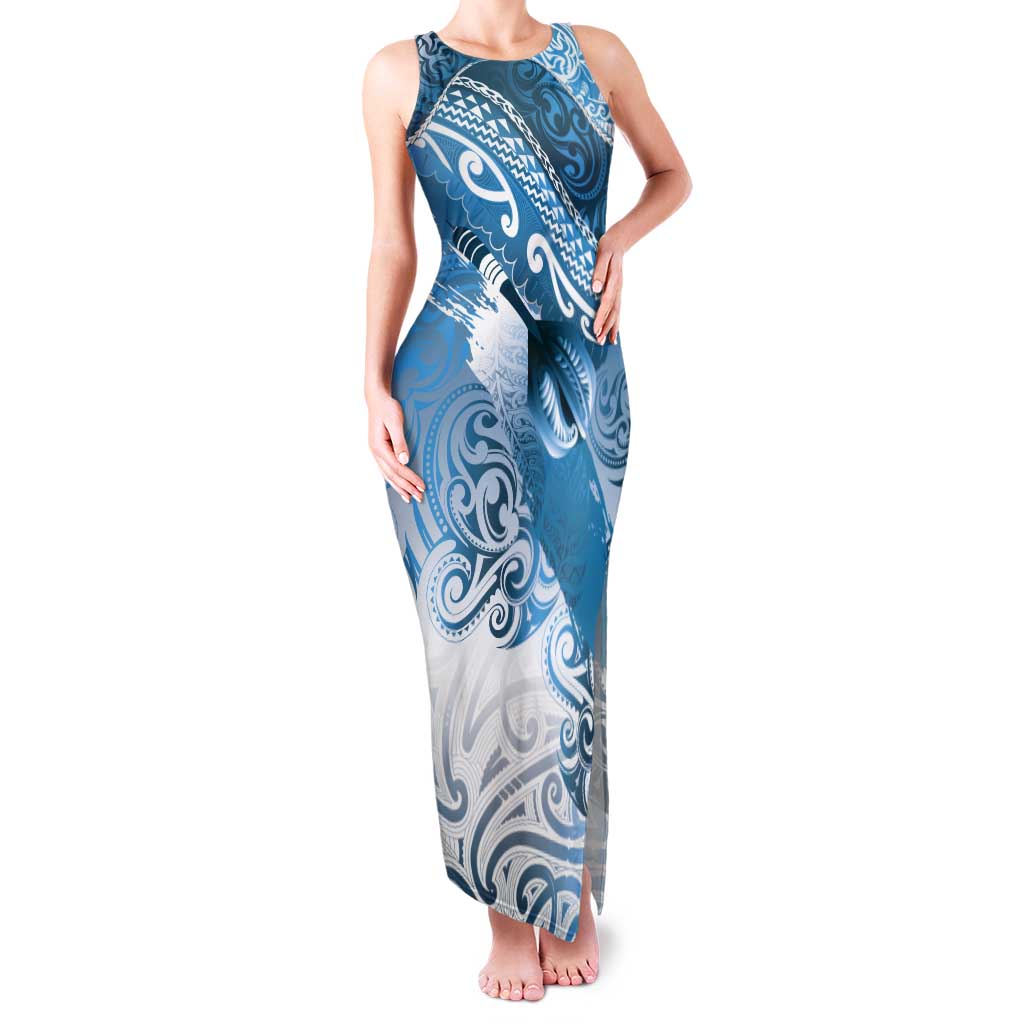 Personalised New Zealand Aotearoa Darts Masters Tank Maxi Dress Maori Art Tattoo with Tribal Dart Symbol Blue LT03 Women Blue - Polynesian Pride
