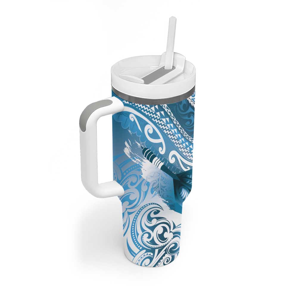 Personalised New Zealand Aotearoa Darts Masters Tumbler With Handle Maori Art Tattoo with Tribal Dart Symbol Blue - Polynesian Pride