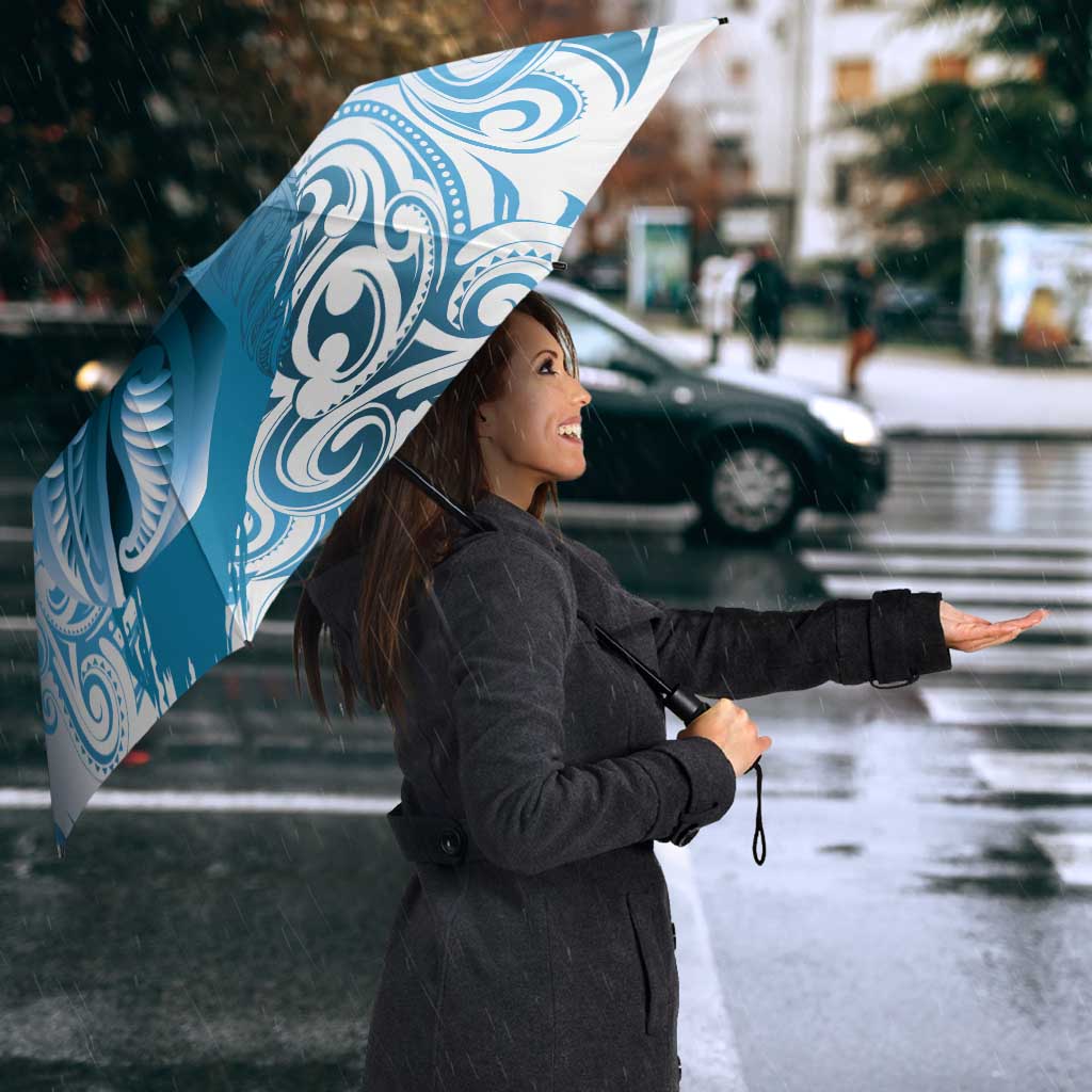 Personalised New Zealand Aotearoa Darts Masters Umbrella Maori Art Tattoo with Tribal Dart Symbol Blue - Polynesian Pride