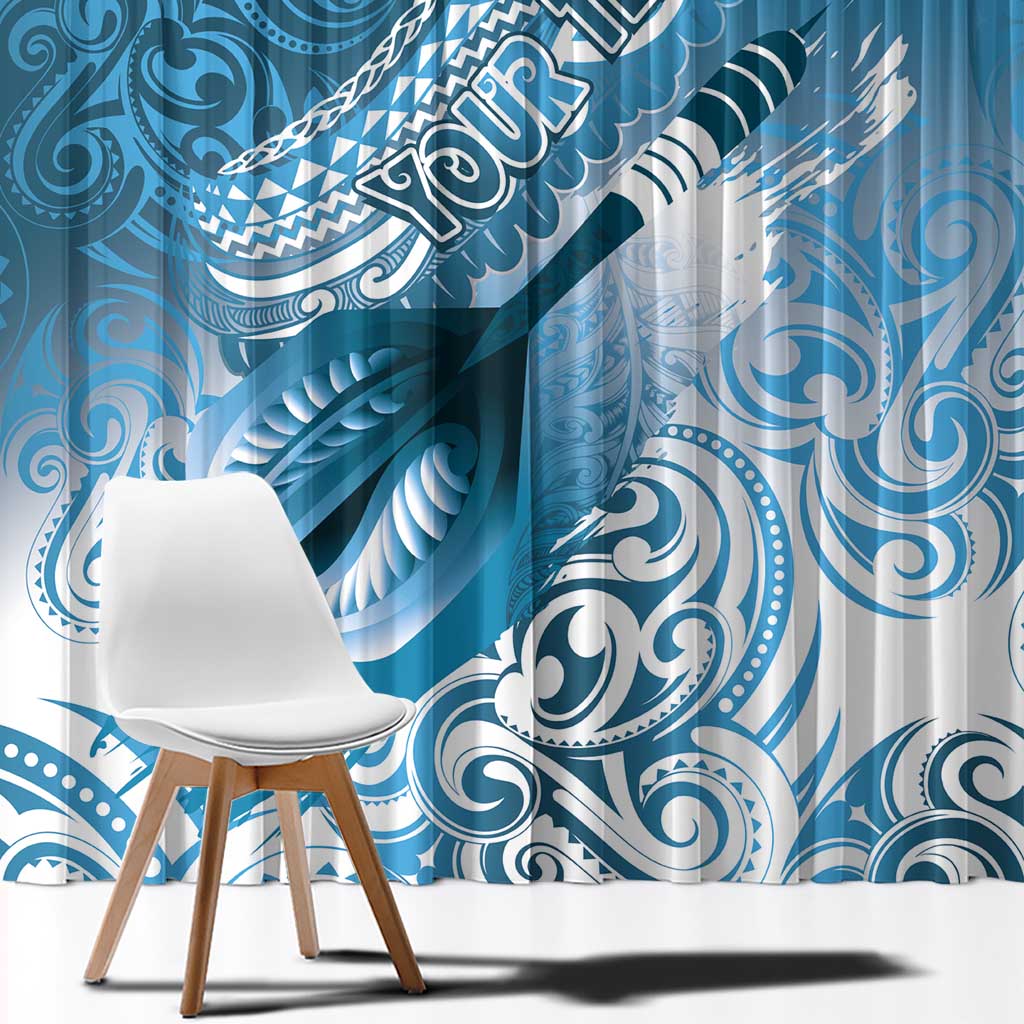 Personalised New Zealand Aotearoa Darts Masters Window Curtain Maori Art Tattoo with Tribal Dart Symbol Blue - Polynesian Pride