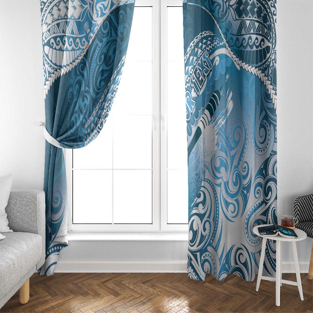 Personalised New Zealand Aotearoa Darts Masters Window Curtain Maori Art Tattoo with Tribal Dart Symbol Blue - Polynesian Pride
