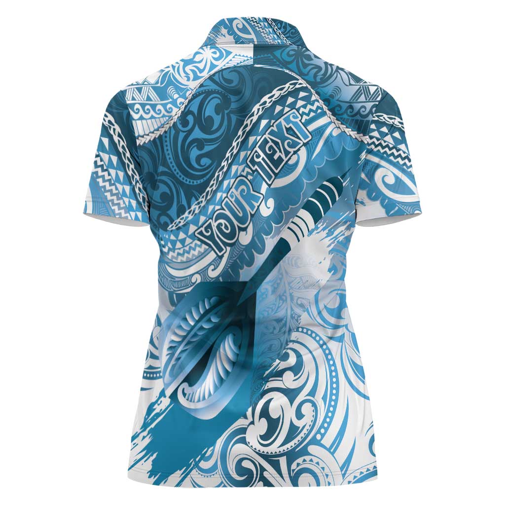 Personalised New Zealand Aotearoa Darts Masters Women Polo Shirt Maori Art Tattoo with Tribal Dart Symbol Blue LT03 - Polynesian Pride