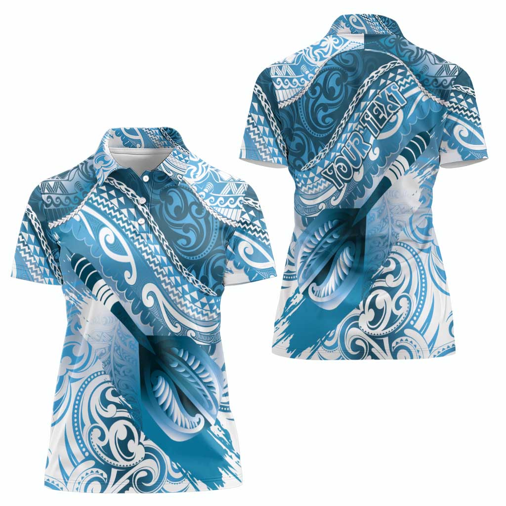 Personalised New Zealand Aotearoa Darts Masters Women Polo Shirt Maori Art Tattoo with Tribal Dart Symbol Blue LT03 - Polynesian Pride
