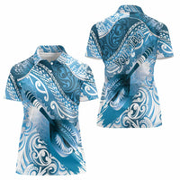 Personalised New Zealand Aotearoa Darts Masters Women Polo Shirt Maori Art Tattoo with Tribal Dart Symbol Blue LT03 - Polynesian Pride