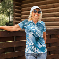 Personalised New Zealand Aotearoa Darts Masters Women Polo Shirt Maori Art Tattoo with Tribal Dart Symbol Blue LT03 - Polynesian Pride