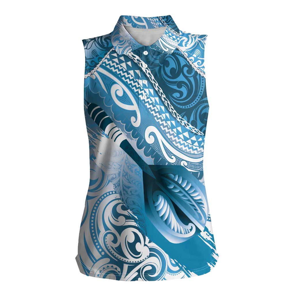 Personalised New Zealand Aotearoa Darts Masters Women Sleeveless Polo Shirt Maori Art Tattoo with Tribal Dart Symbol Blue LT03 Female Blue - Polynesian Pride