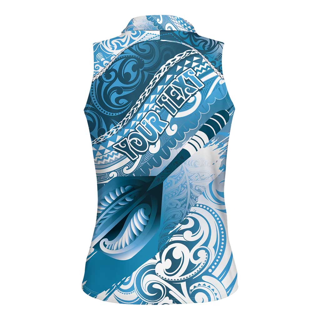 Personalised New Zealand Aotearoa Darts Masters Women Sleeveless Polo Shirt Maori Art Tattoo with Tribal Dart Symbol Blue LT03 - Polynesian Pride
