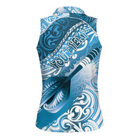 Personalised New Zealand Aotearoa Darts Masters Women Sleeveless Polo Shirt Maori Art Tattoo with Tribal Dart Symbol Blue LT03 - Polynesian Pride