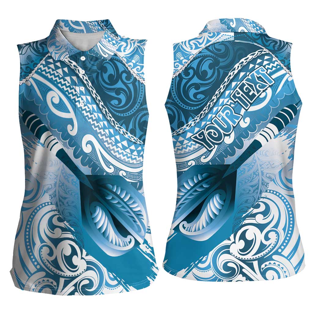 Personalised New Zealand Aotearoa Darts Masters Women Sleeveless Polo Shirt Maori Art Tattoo with Tribal Dart Symbol Blue LT03 - Polynesian Pride