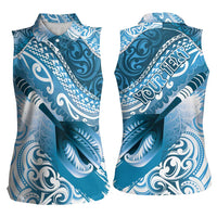 Personalised New Zealand Aotearoa Darts Masters Women Sleeveless Polo Shirt Maori Art Tattoo with Tribal Dart Symbol Blue LT03 - Polynesian Pride