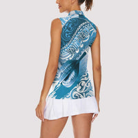 Personalised New Zealand Aotearoa Darts Masters Women Sleeveless Polo Shirt Maori Art Tattoo with Tribal Dart Symbol Blue LT03 - Polynesian Pride