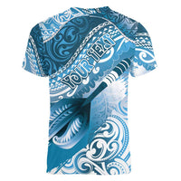 Personalised New Zealand Aotearoa Darts Masters Women V-Neck T-Shirt Maori Art Tattoo with Tribal Dart Symbol Blue LT03 - Polynesian Pride