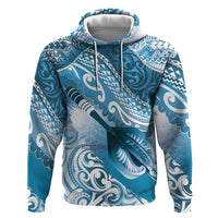 Personalised New Zealand Aotearoa Darts Masters Zip Hoodie Maori Art Tattoo with Tribal Dart Symbol Blue LT03 Pullover Hoodie Blue - Polynesian Pride